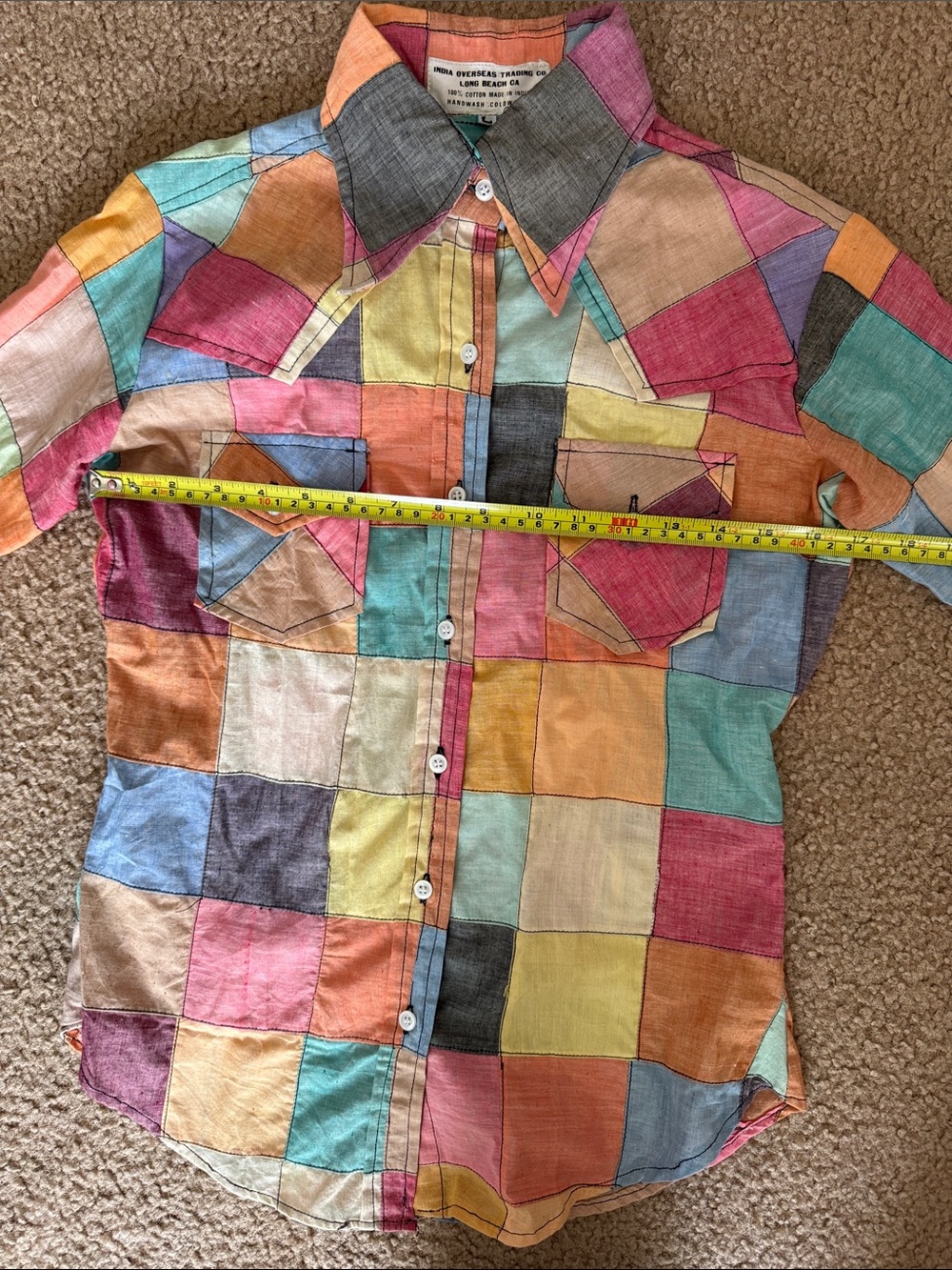 Vintage India Overseas Trading Co 1970’s Multicoloured patchwork button-up shirt - Picture 5 of 7